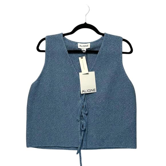 ALIGNE Anthropologie Isla Tie-Front Knitted Vest Waistcoat NWT Women's Sz M Blue - Picture 2 of 8